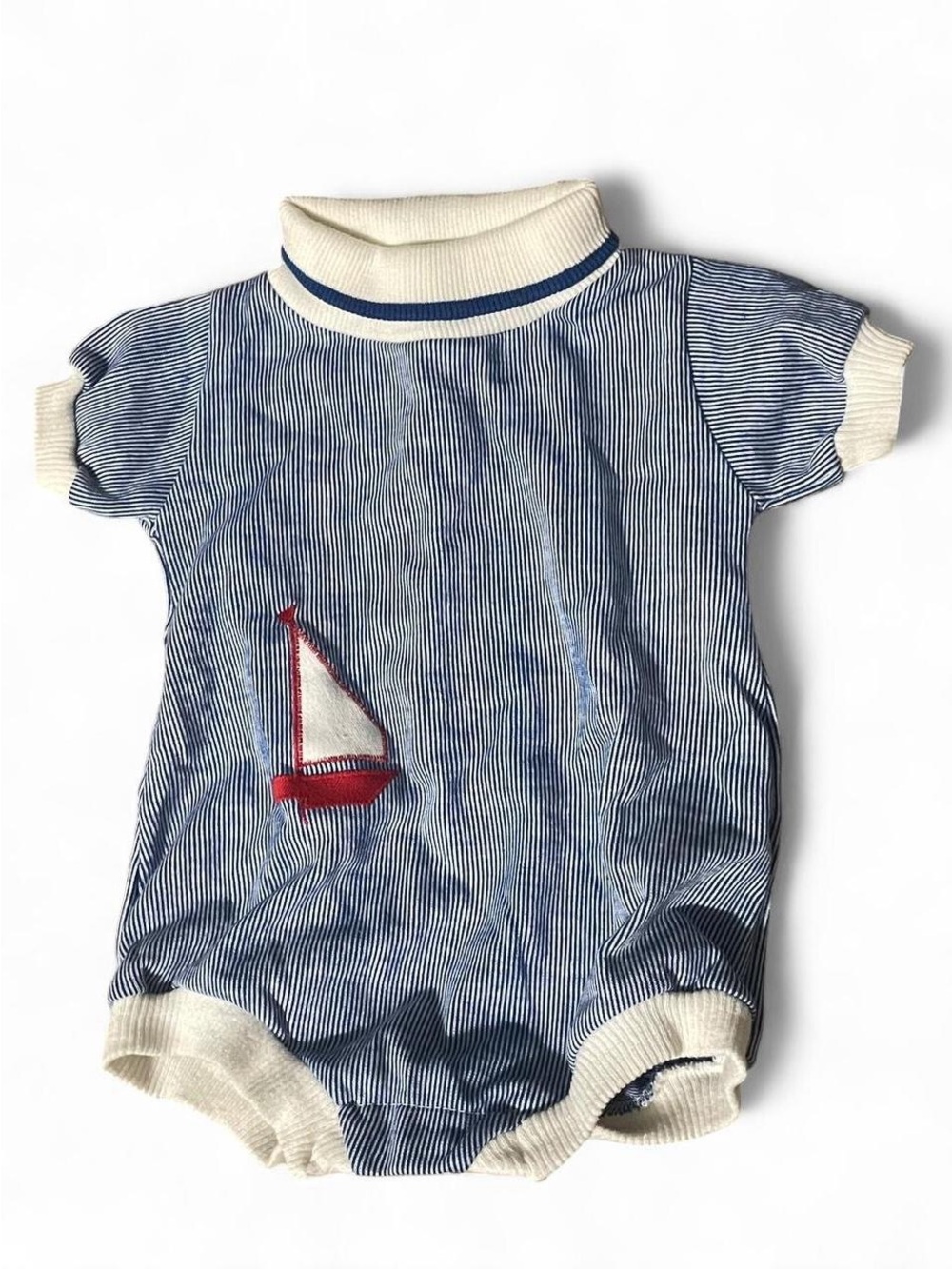 Vintage Baby Sailboat Knit One-Piece Romper - Blue